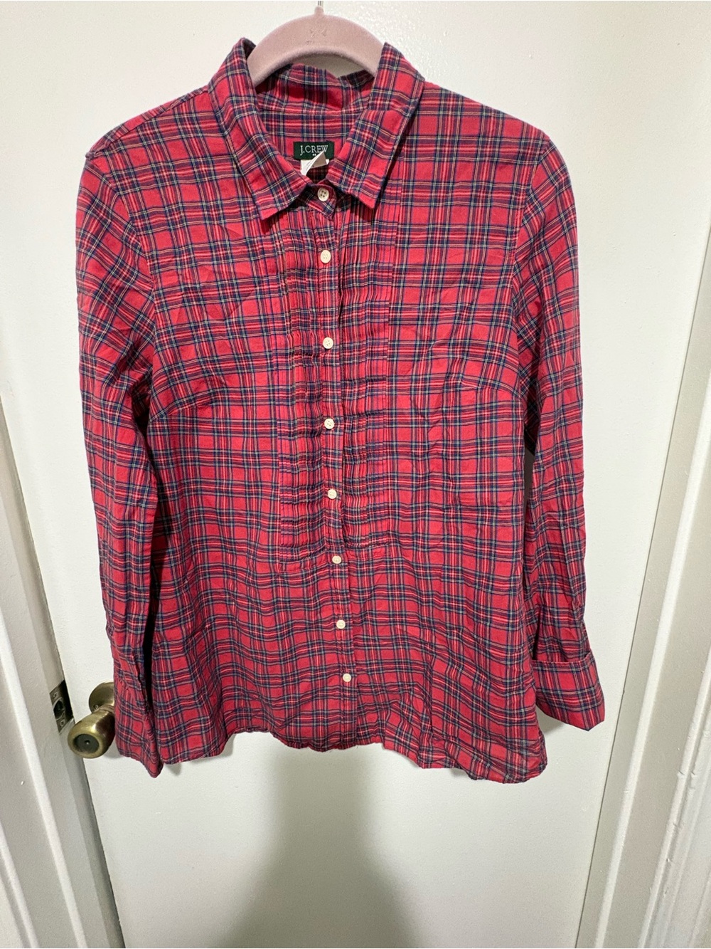 J. Crew Red and Navy Plaid Button-Down Shirt